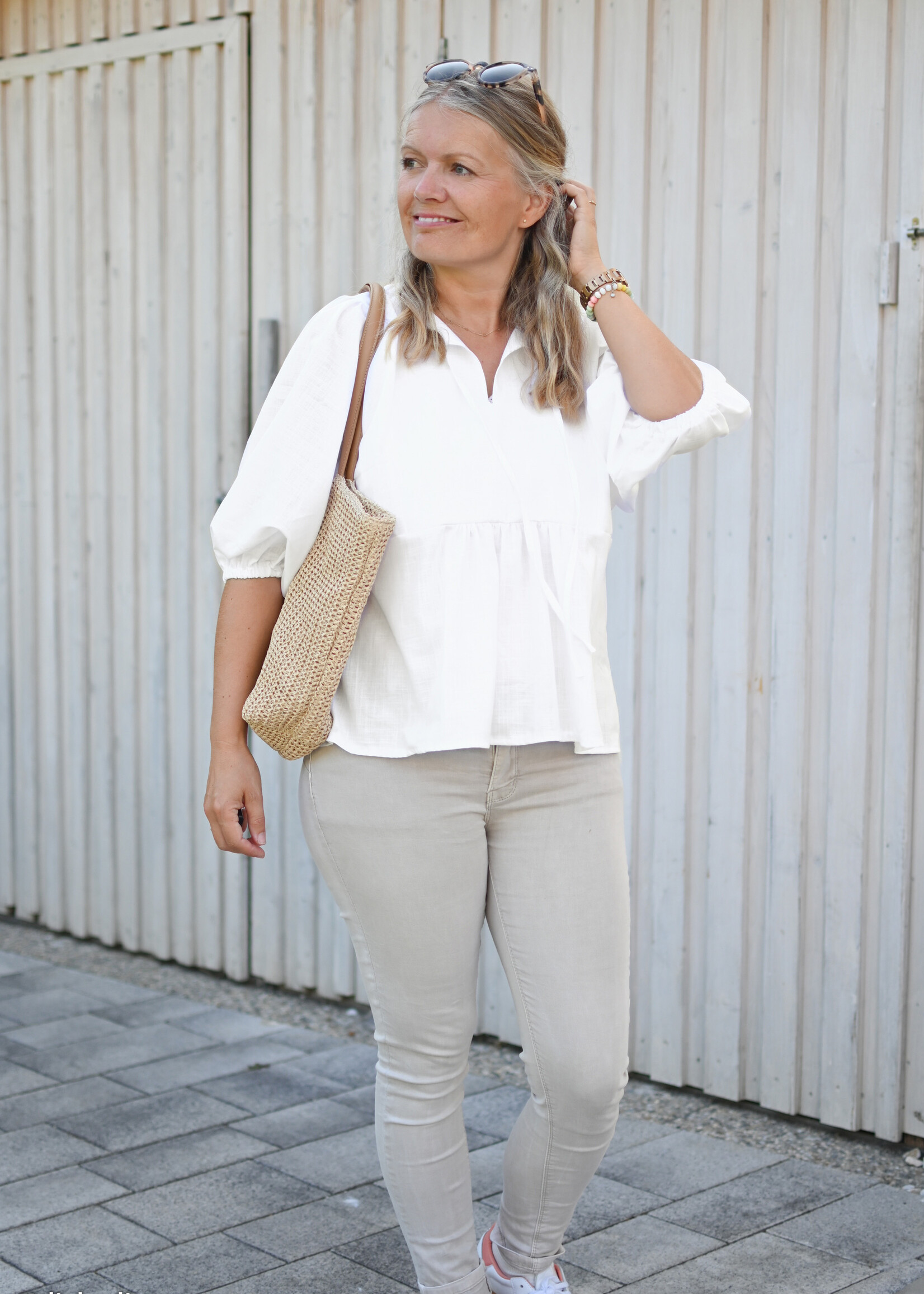 ° Stof Lichte Katoen met lijnenspel - Wit