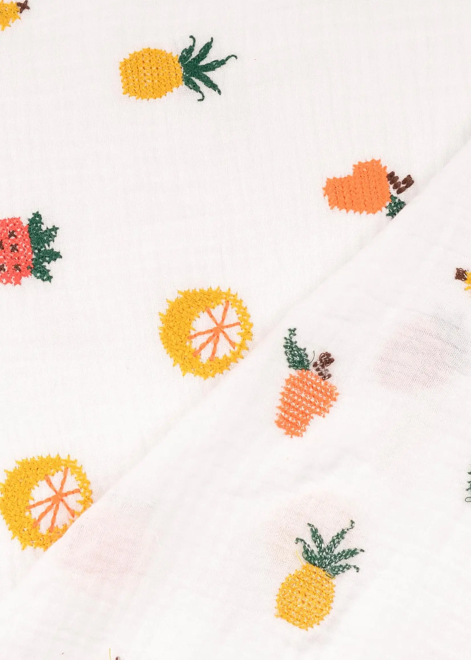 ° Stof Tetra Double Gauze - Embroidery - Fruits