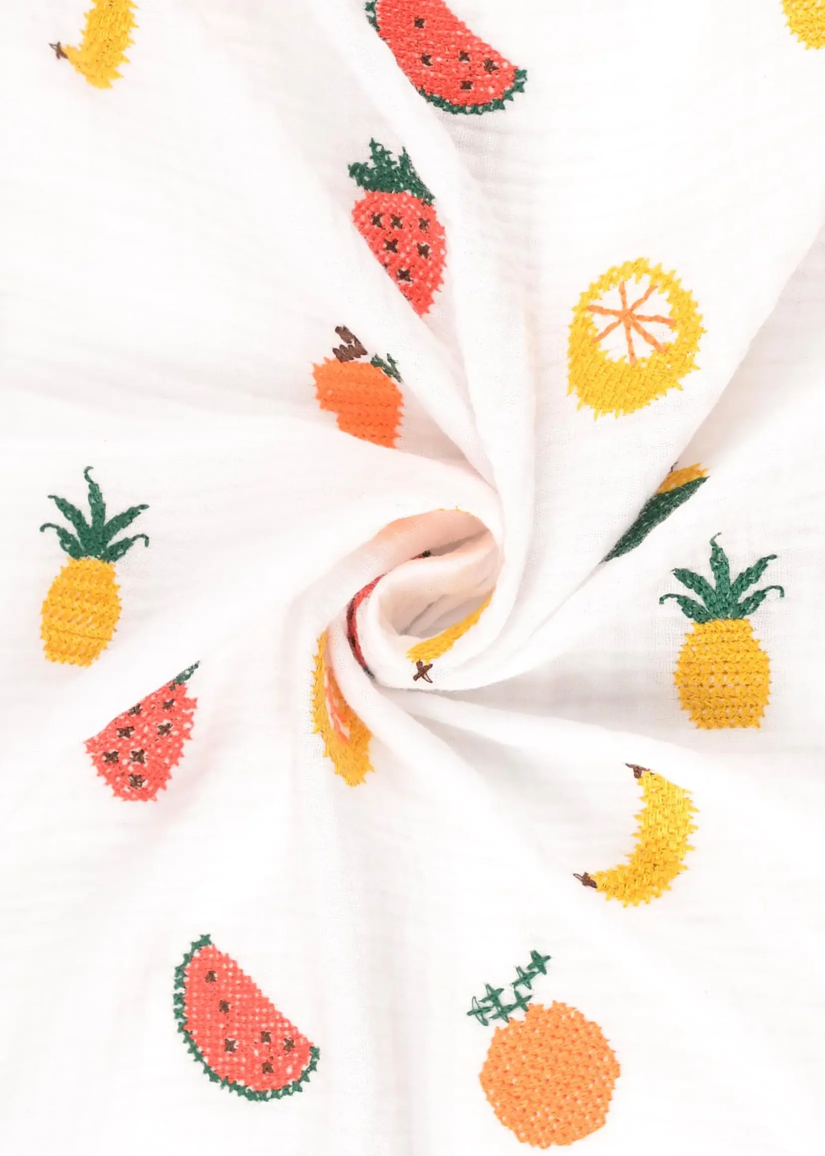 ° Stof Tetra Double Gauze - Embroidery - Fruits