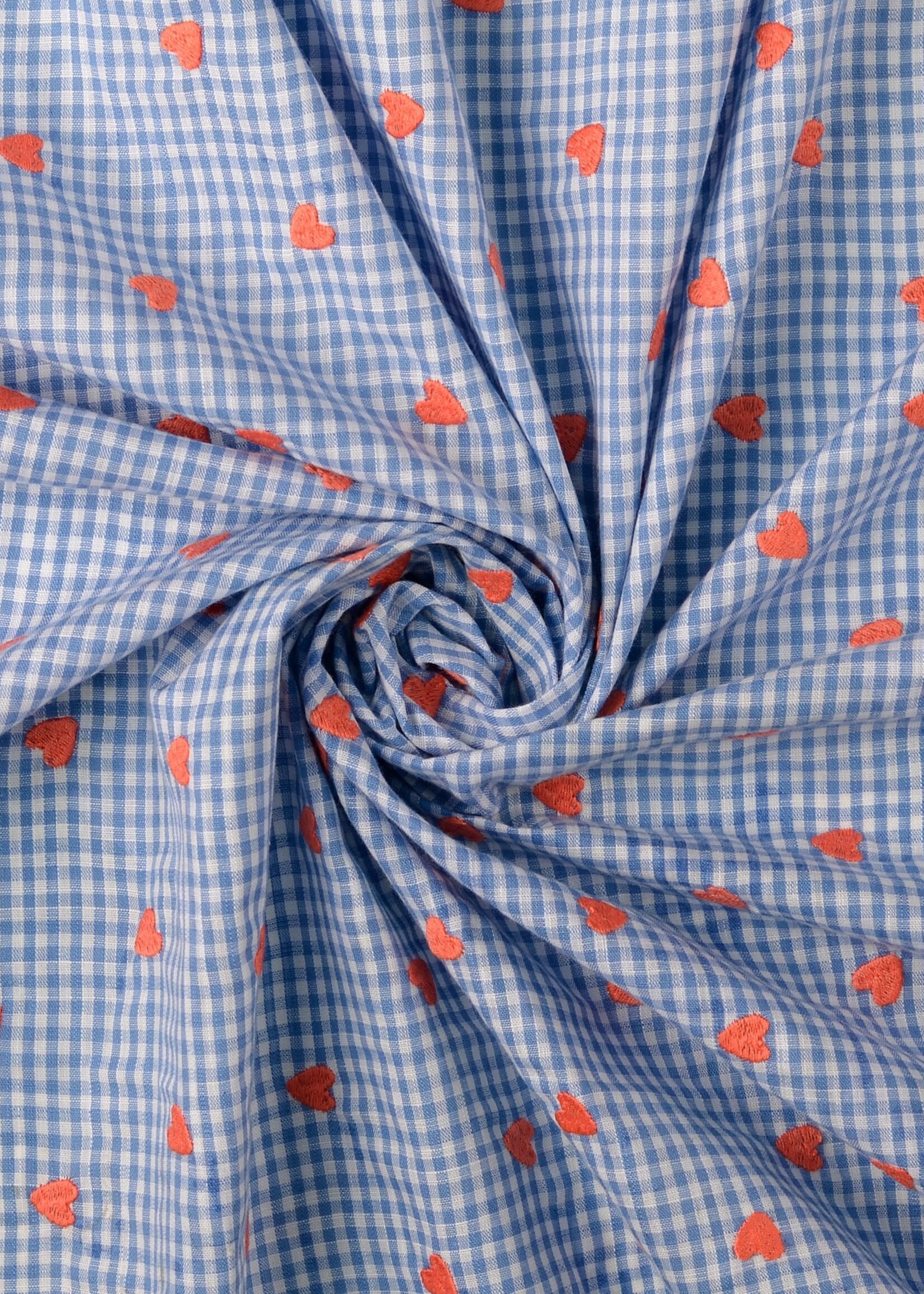 ° Stof Katoen - Embroidery - Hartjes