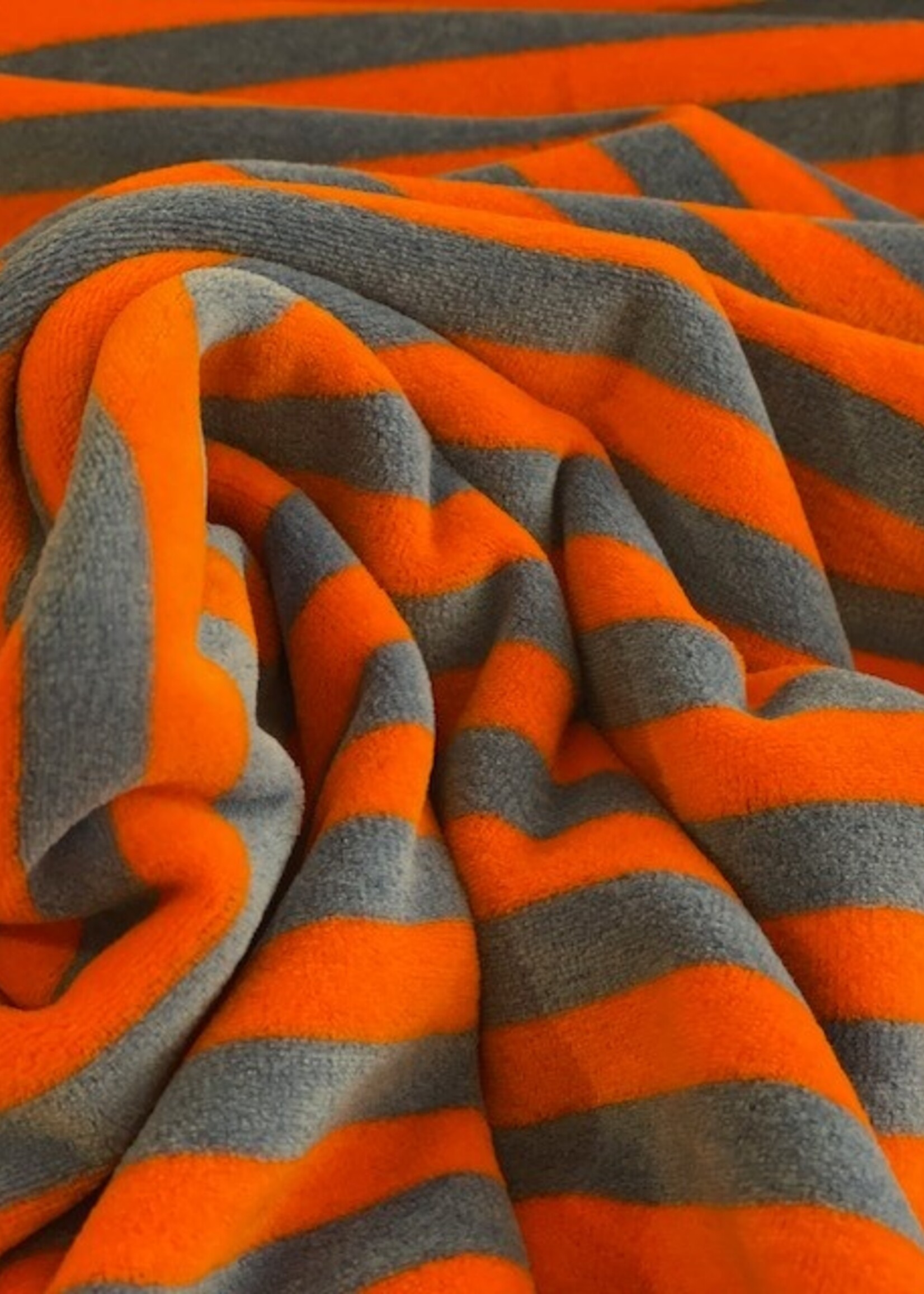 ° Stof Nicky Velours - Stripes - Orange & Blue