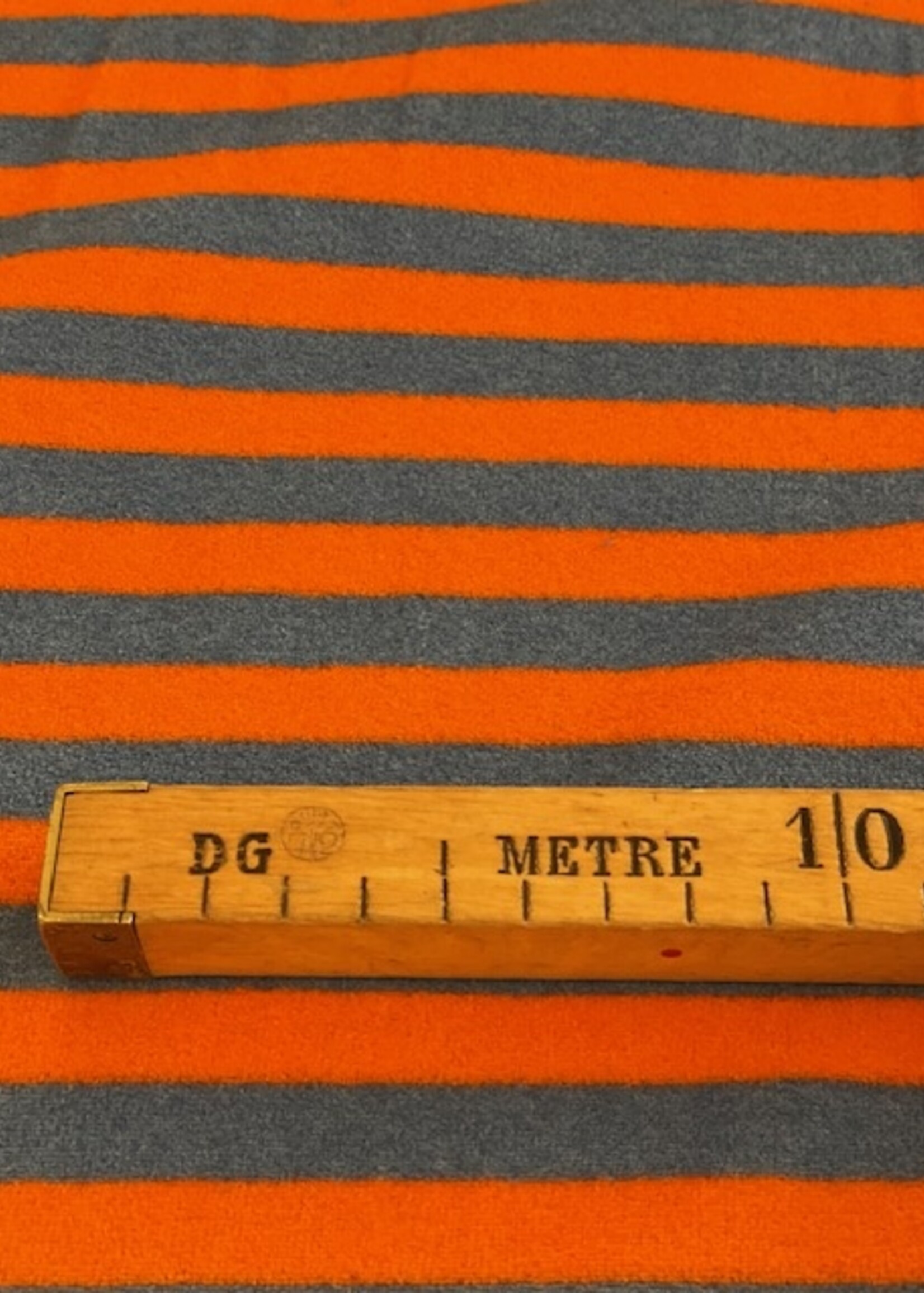 ° Stof Nicky Velours - Stripes - Orange & Blue