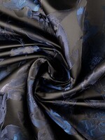 ° Stof Jacquard Satiné - Flowers - Black & Blue