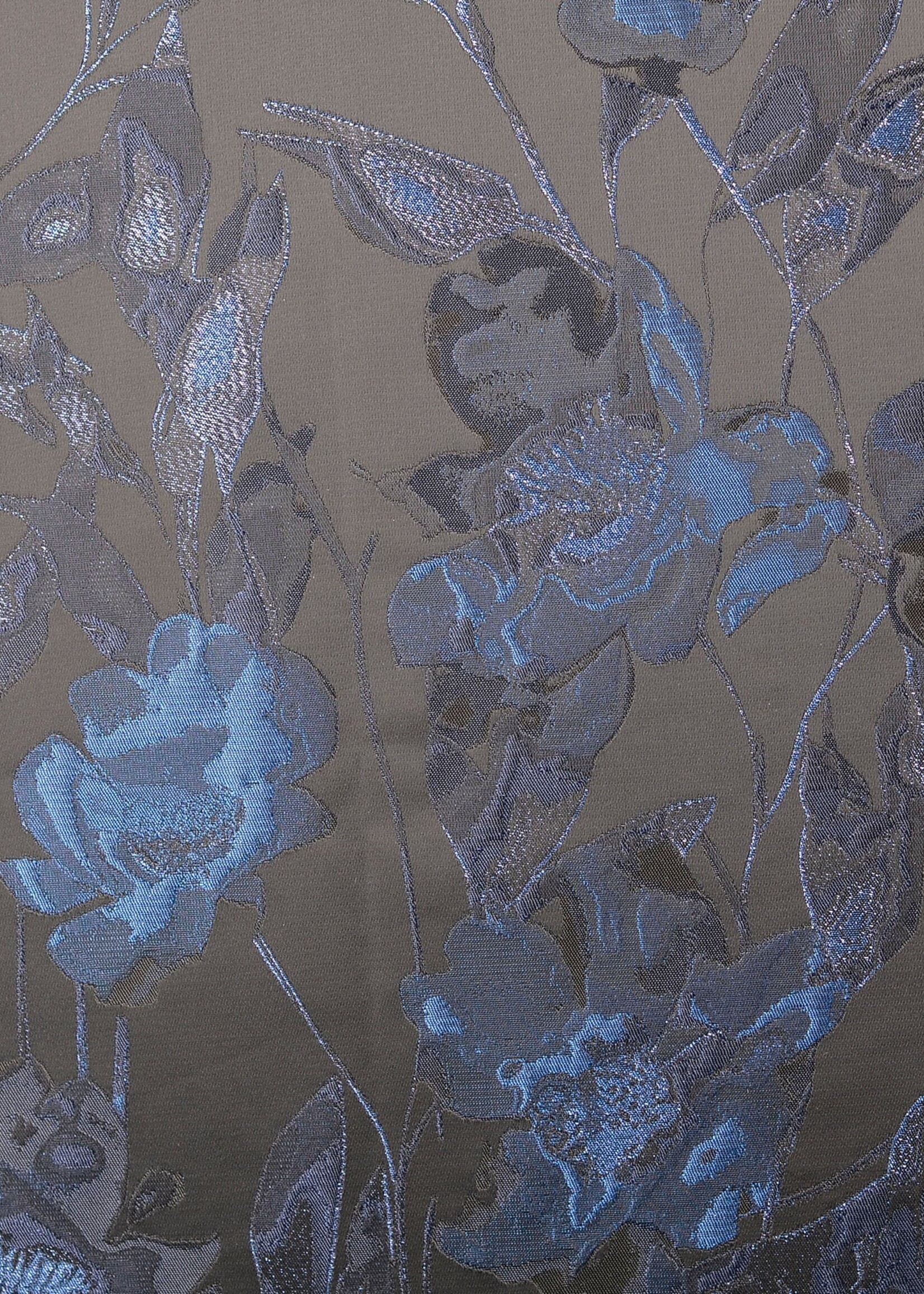 ° Stof Jacquard Satiné - Flowers - Black & Blue