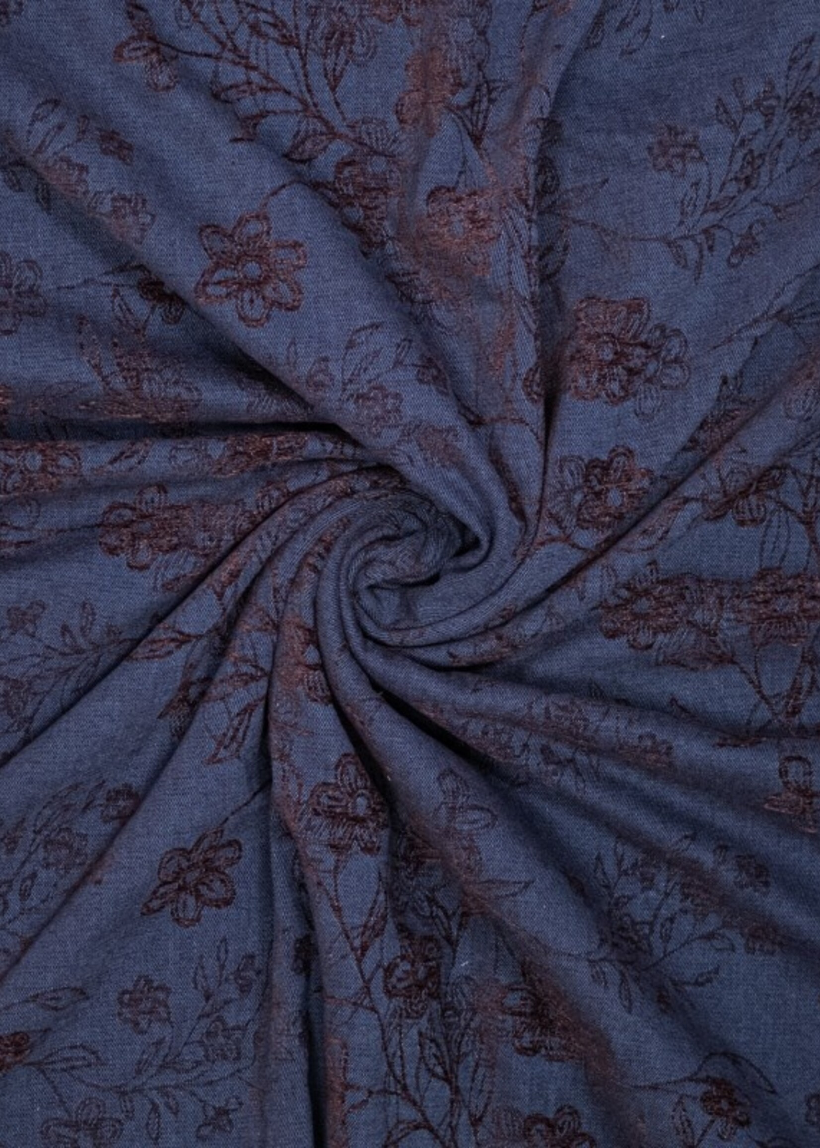 ° Stof Jeans Jacquard met Chenille - Blauw & Bordeaux