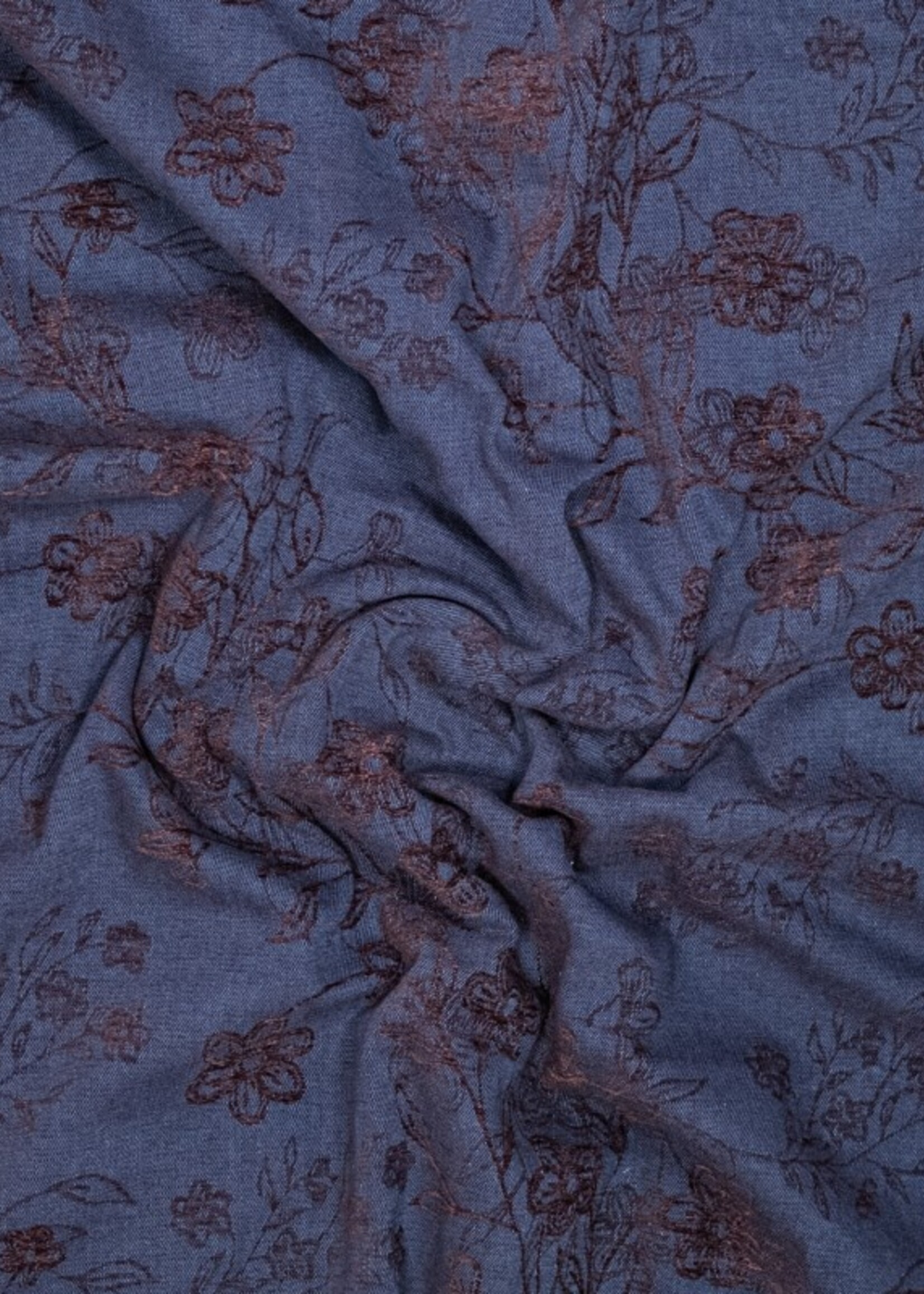 ° Stof Jeans Jacquard met Chenille - Blauw & Bordeaux