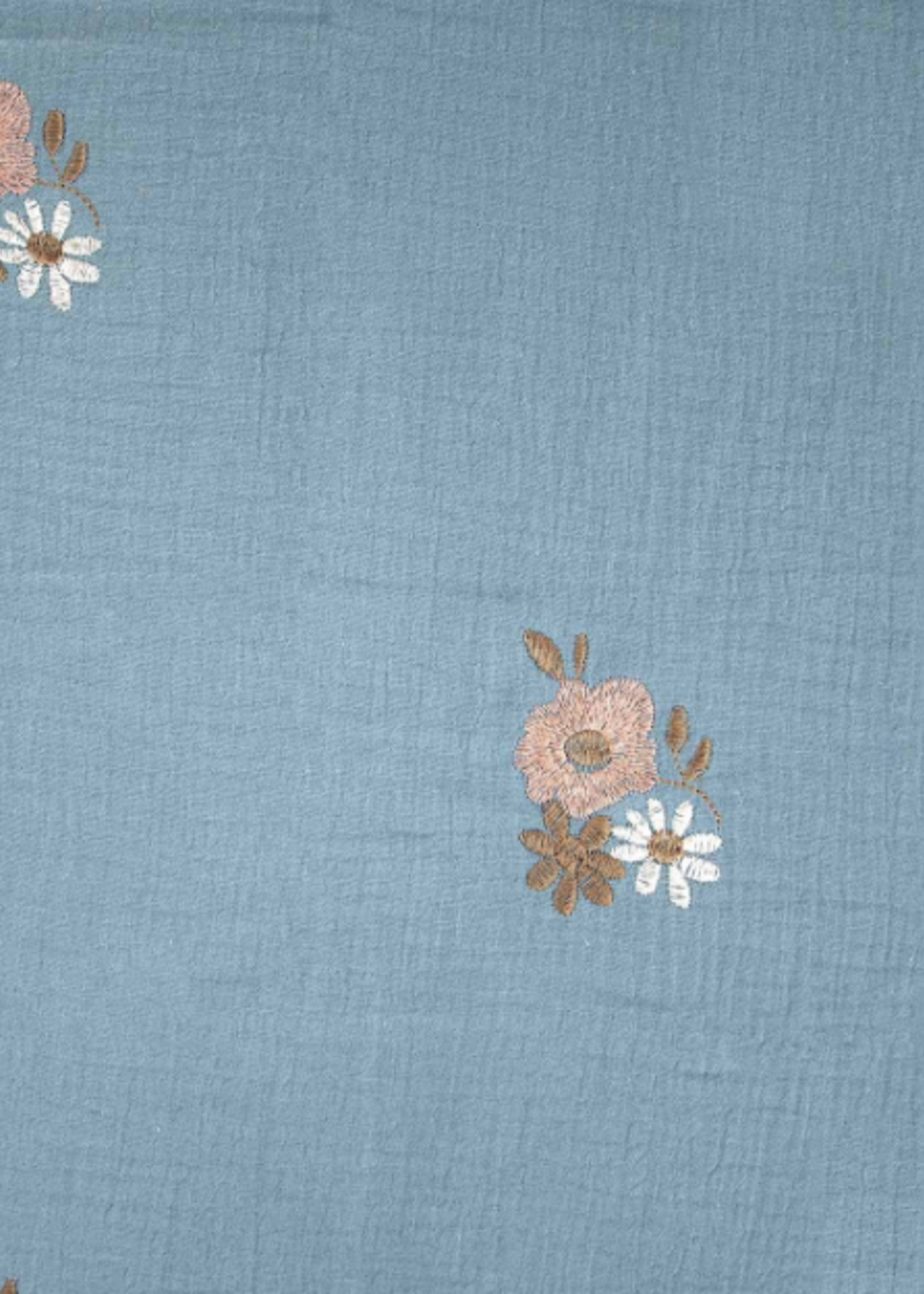 Katia ° Stof Double Gauze - KATIA Fabrics - Broderie Bloemen Blauw
