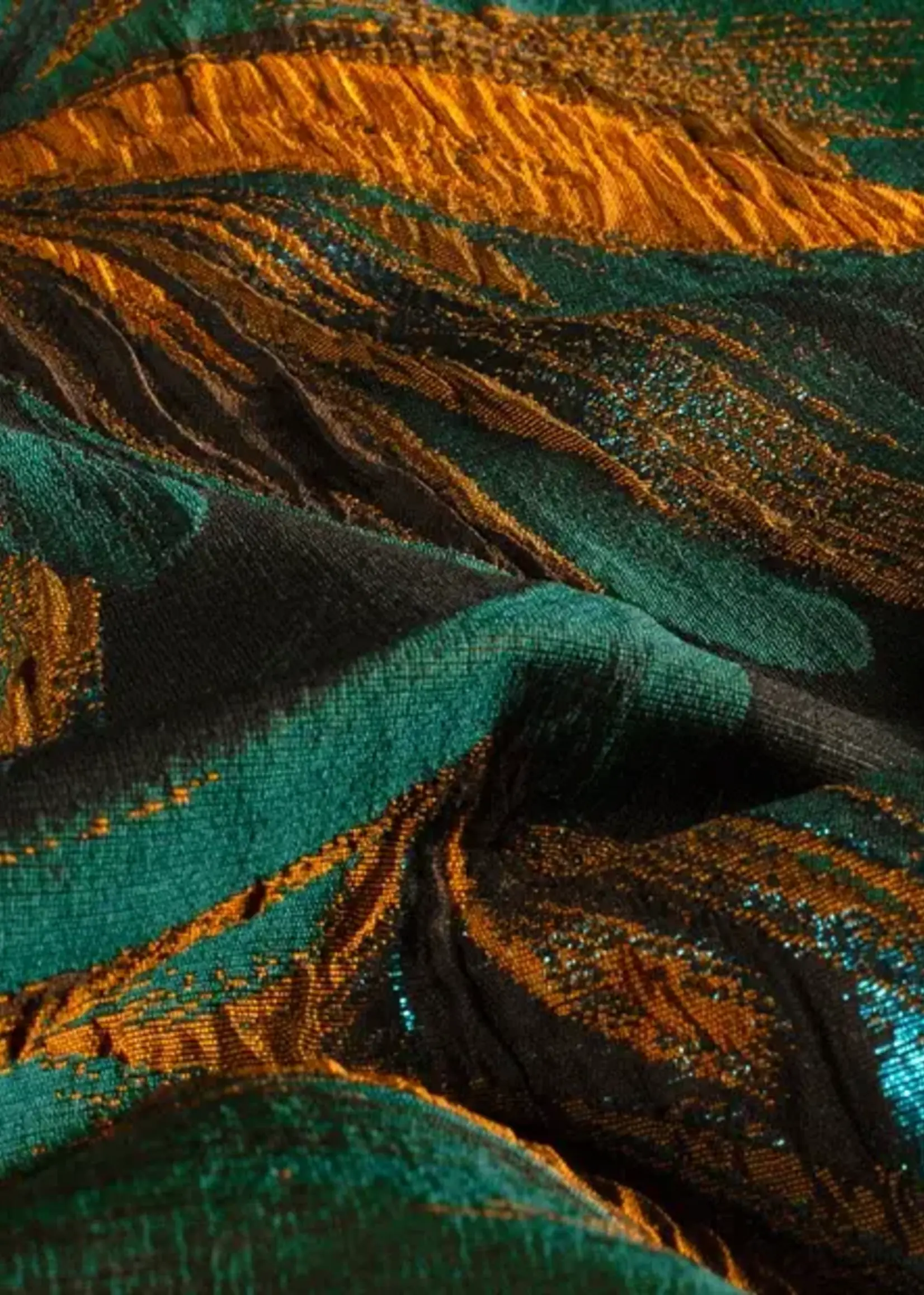 ° Stof Jacquard - Bloemen - Petrol & Lurex