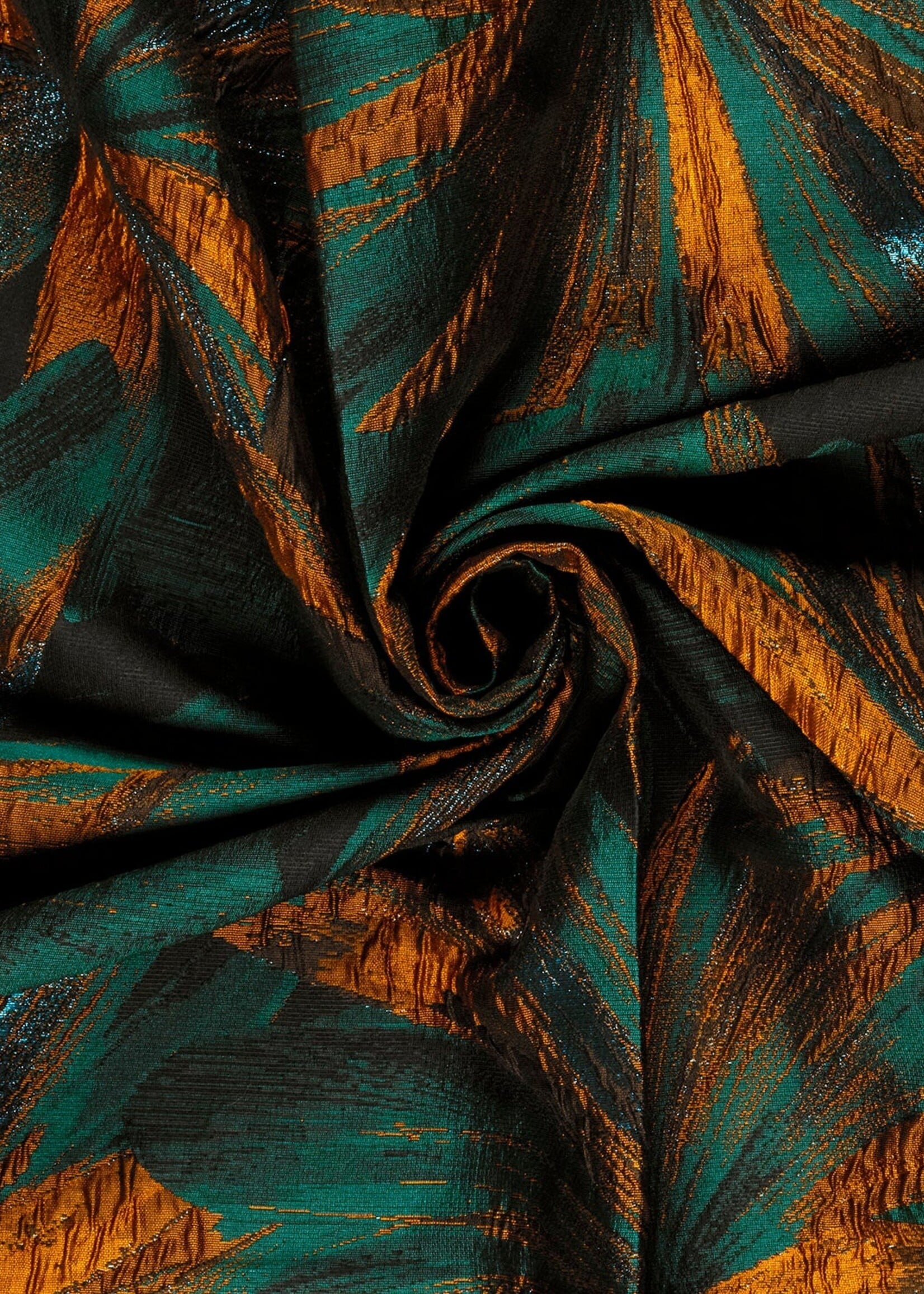 ° Stof Jacquard - Bloemen - Petrol & Lurex