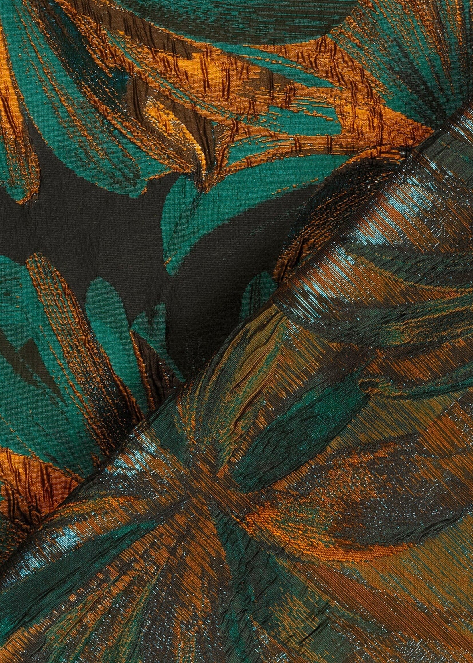 ° Stof Jacquard - Bloemen - Petrol & Lurex