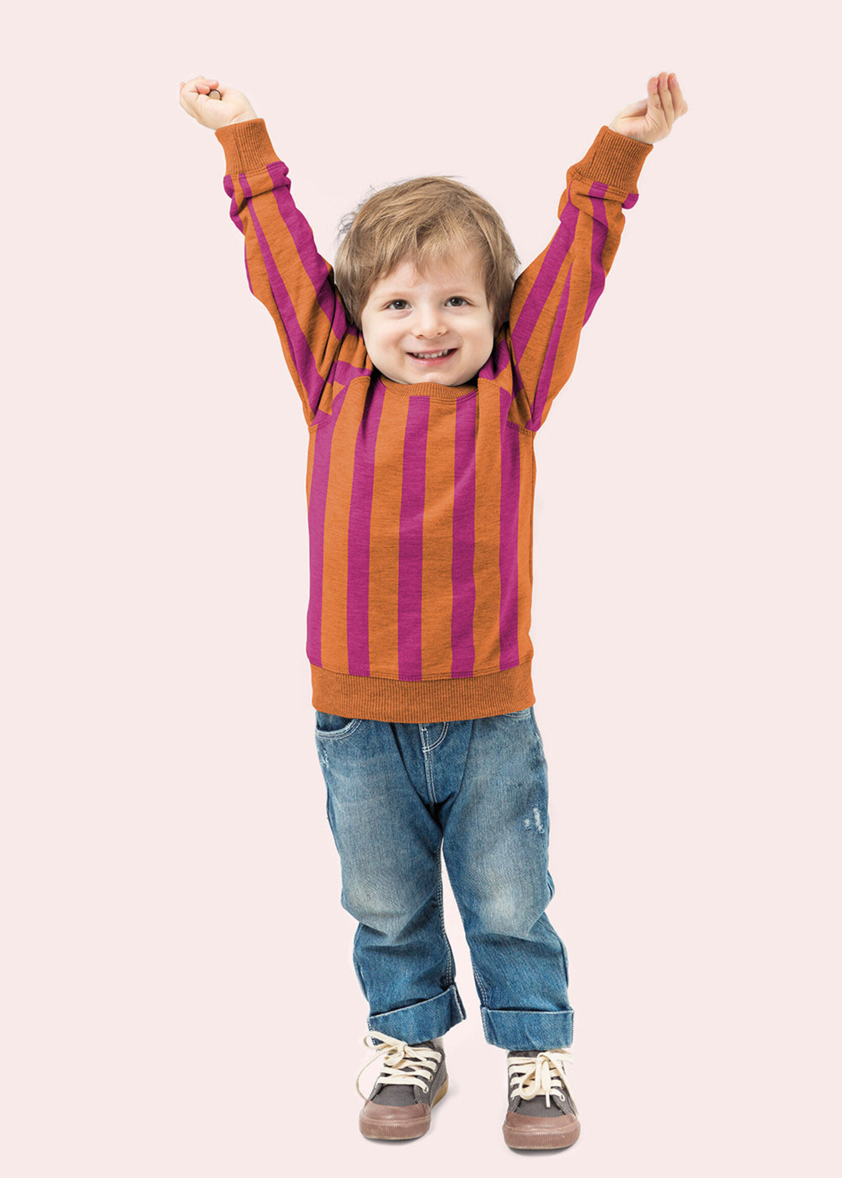 ° Stof French Terry - Stripes - Orange & Pink