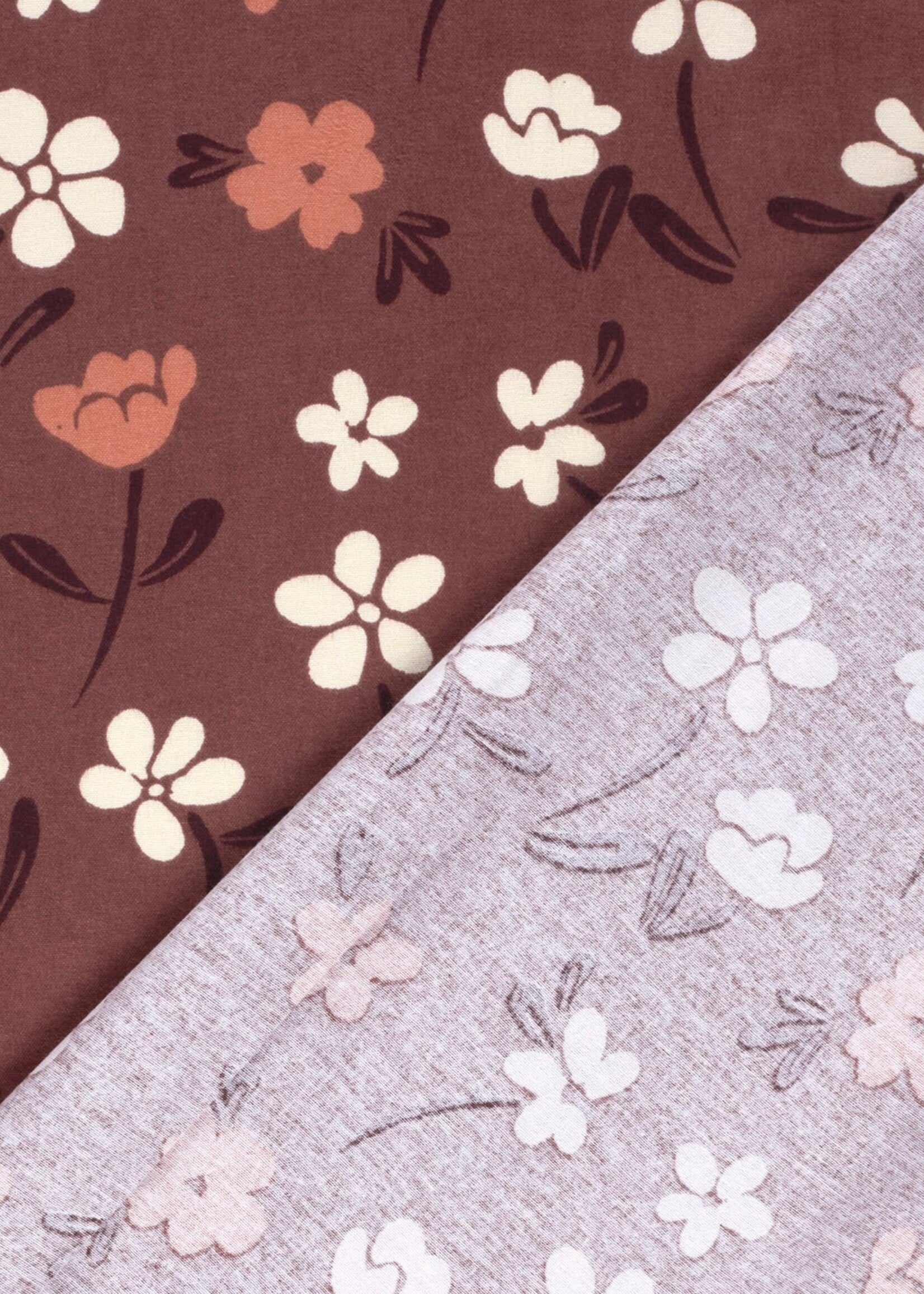 ° Stof Flanel - Bloemen - Marsala