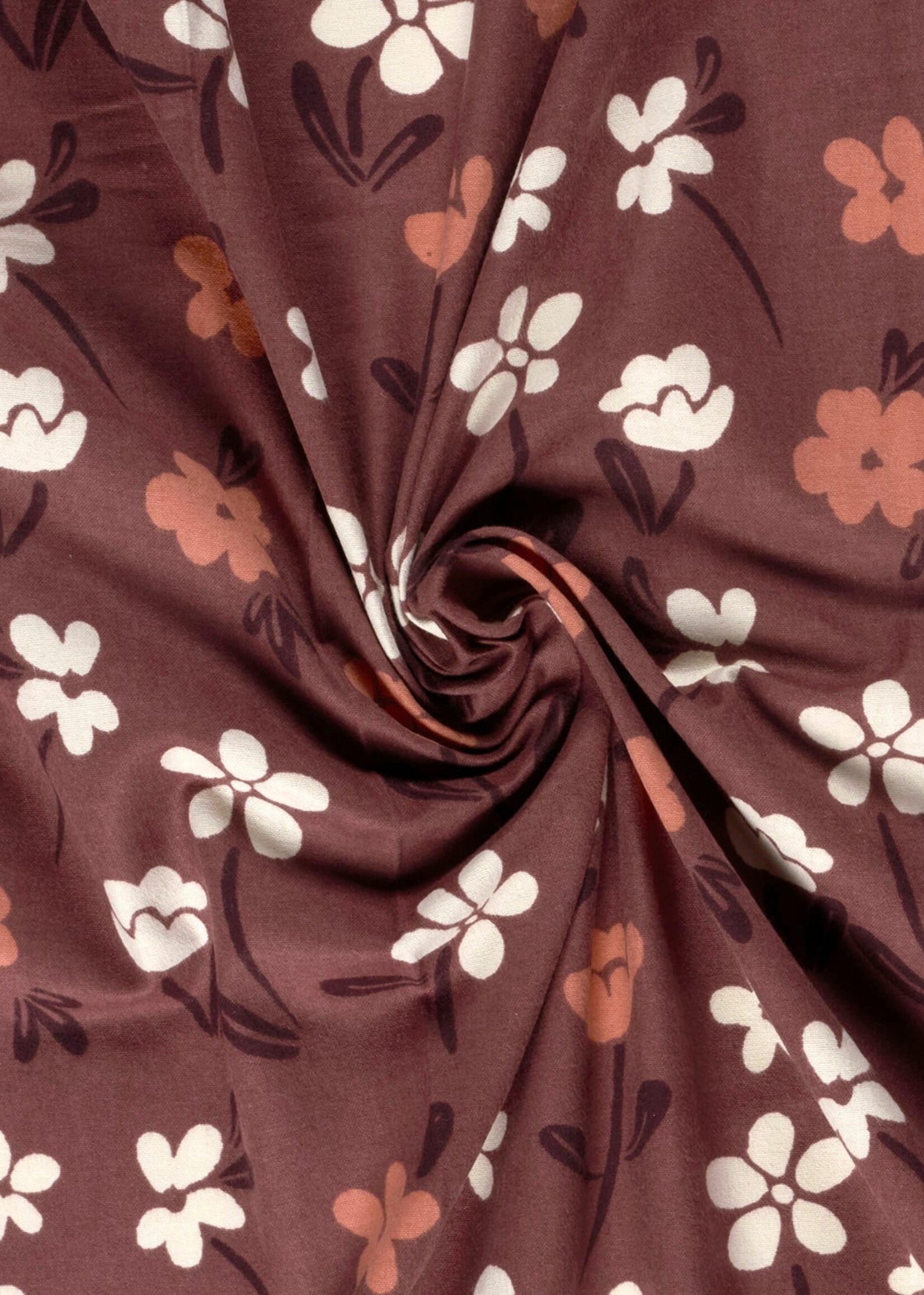 ° Stof Flanel - Bloemen - Marsala