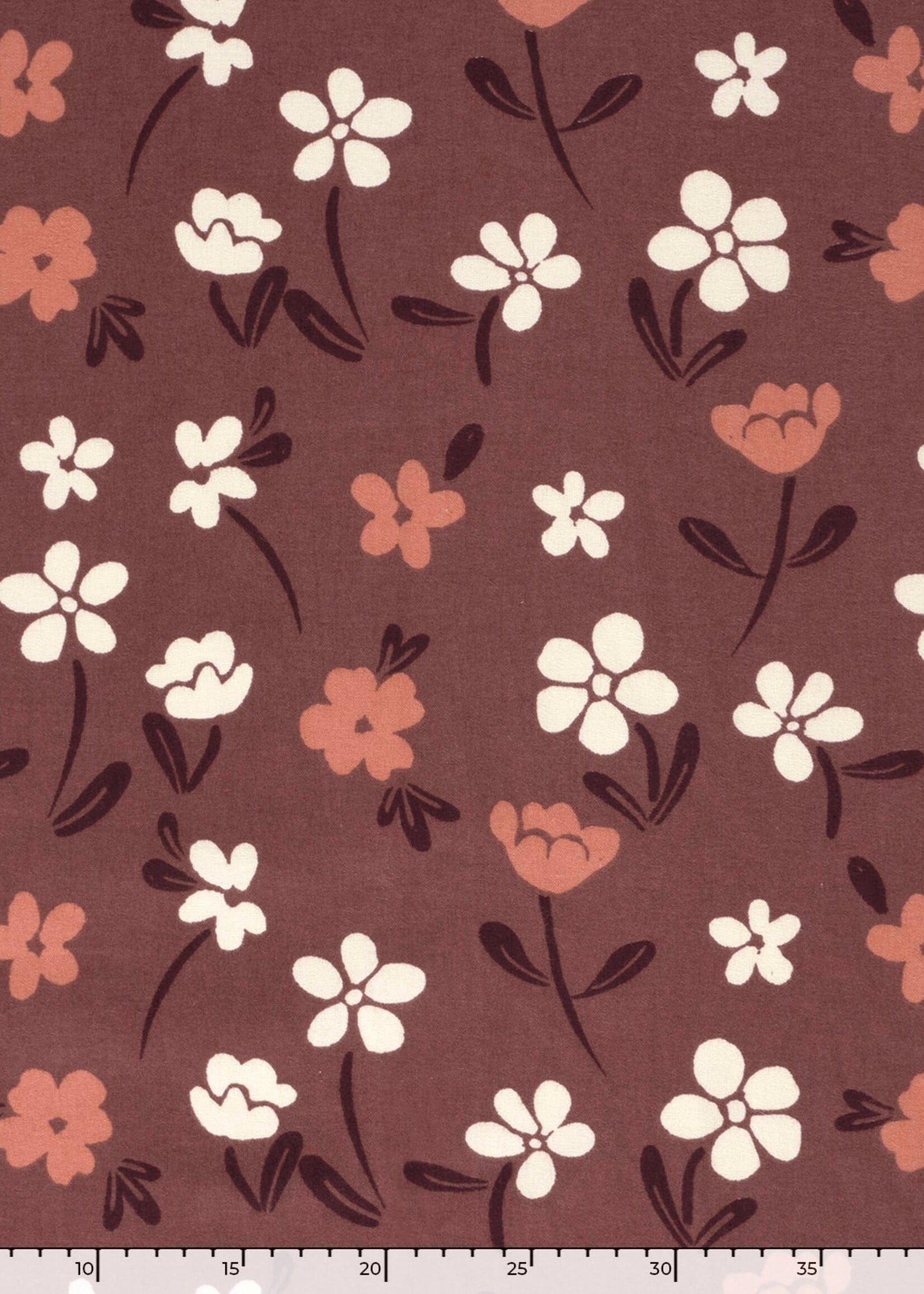 ° Stof Flanel - Bloemen - Marsala