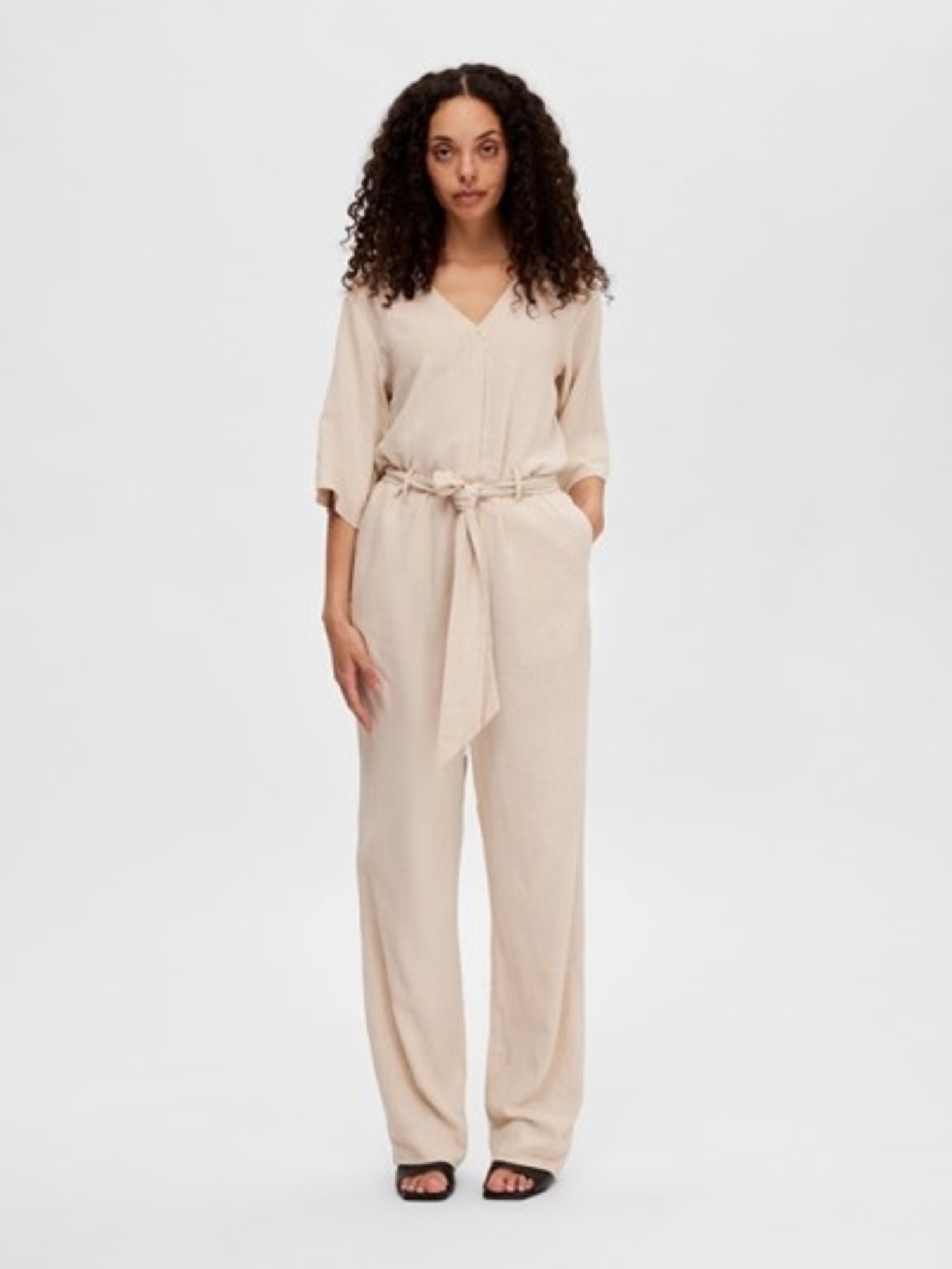 Beige linen jumpsuit cheap