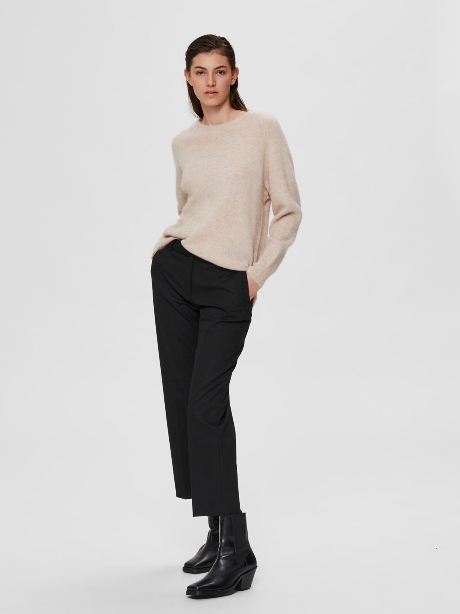 Lulu LS Knit O-Neck Birch/ Melange - Just be Jolie