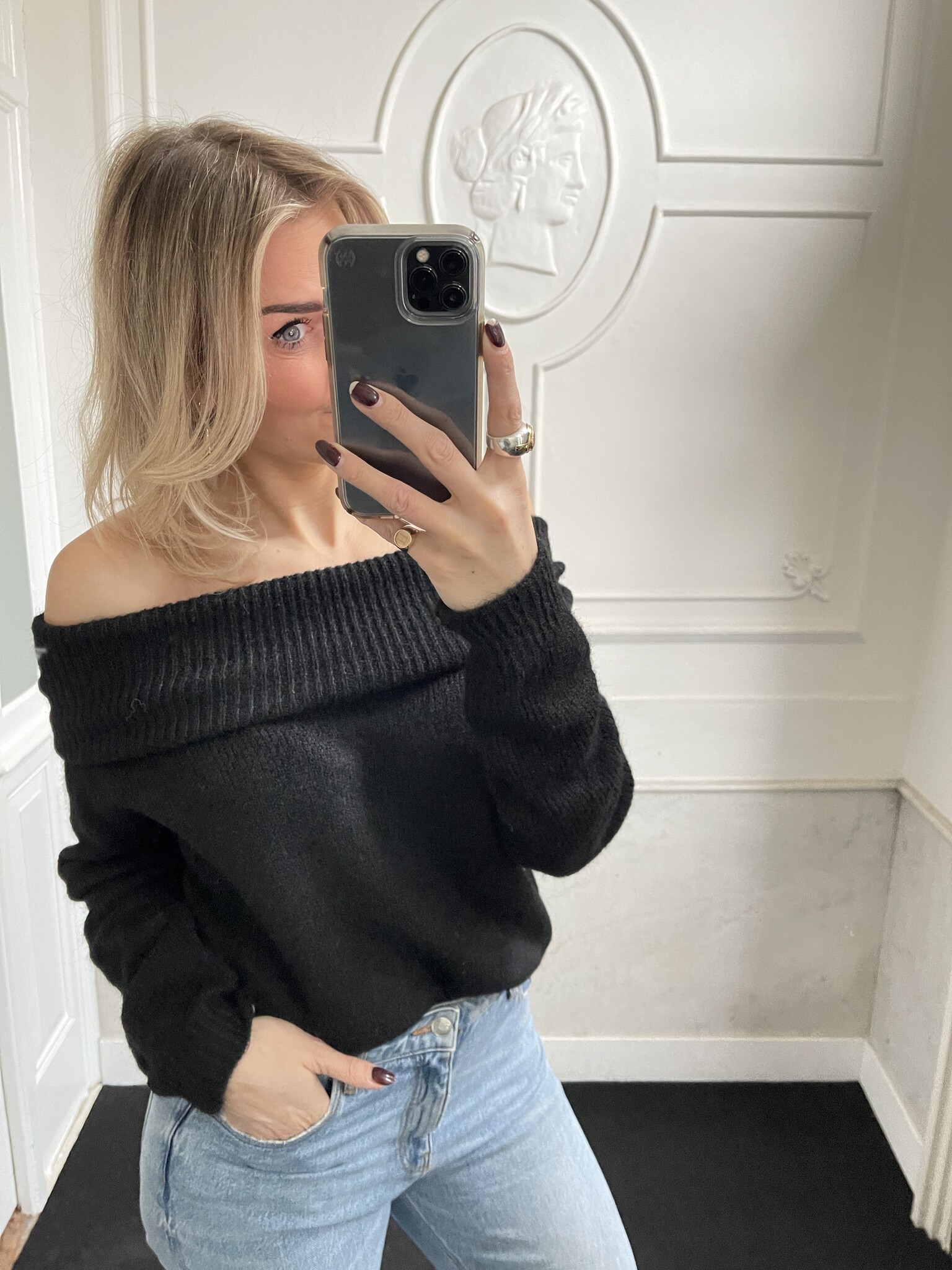 Terra Off Shoulder Sweater Black Just be Jolie