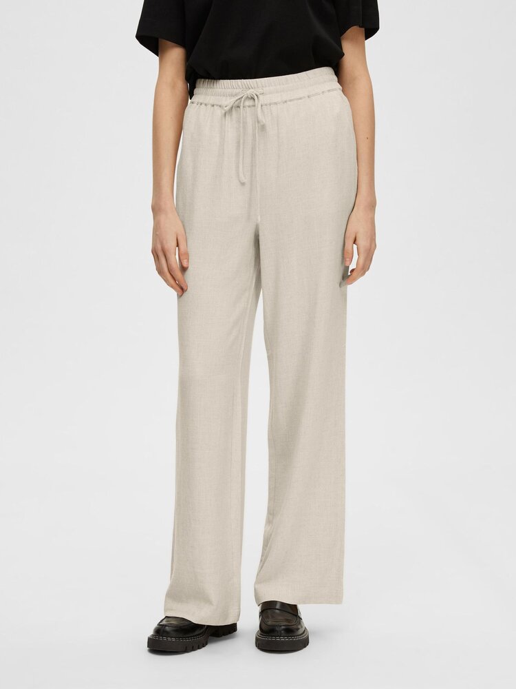 Selected Femme Viva Gulia HW Long Linen Pants Noos Sandshell