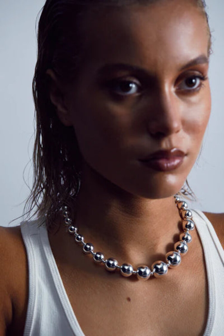 Bow19 Bead Necklace Silver Big