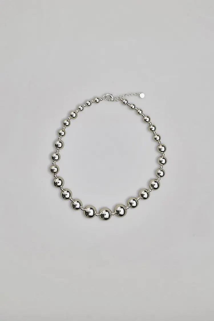 Bow19 Bead Necklace Silver Big