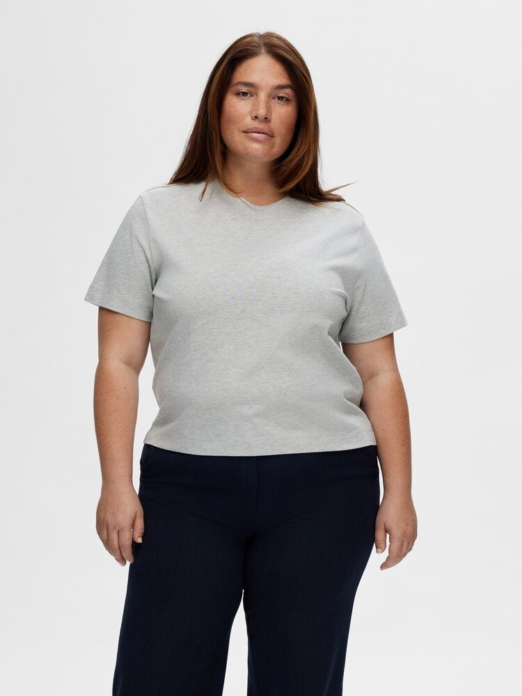 Selected Femme Essential SS Boxy Tee Noos Light Grey Melange