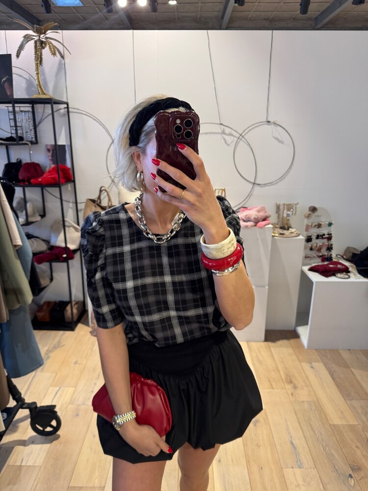 Co'Couture SallyCC Check SS Blouse Black