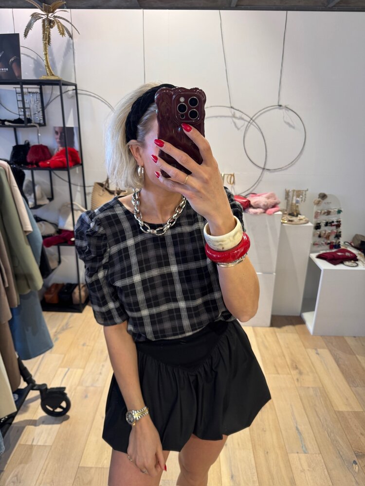 Co'Couture SallyCC Check SS Blouse Black