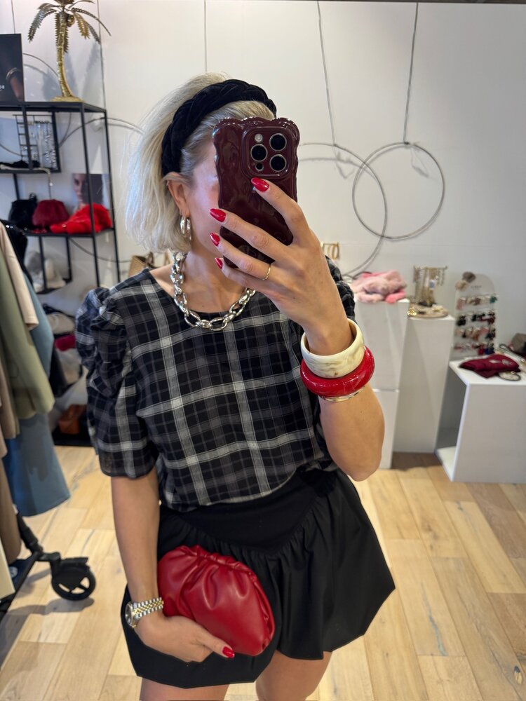 Co'Couture SallyCC Check SS Blouse Black