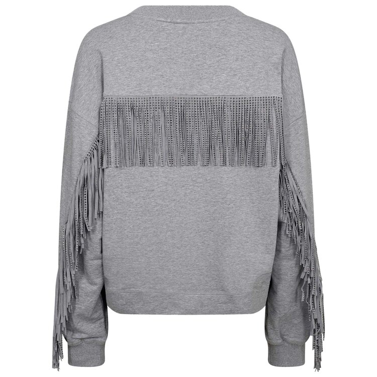 Co'Couture StudCC Fringe Sweat Light Grey