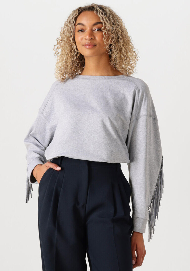 Co'Couture StudCC Fringe Sweat Light Grey