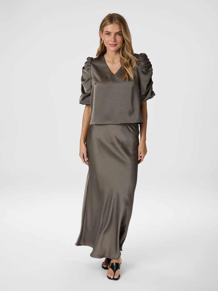 Neo Noir Elba Heavy Sateen Blouse Warm Grey