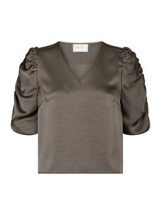 Neo Noir Elba Heavy Sateen Blouse Warm Grey
