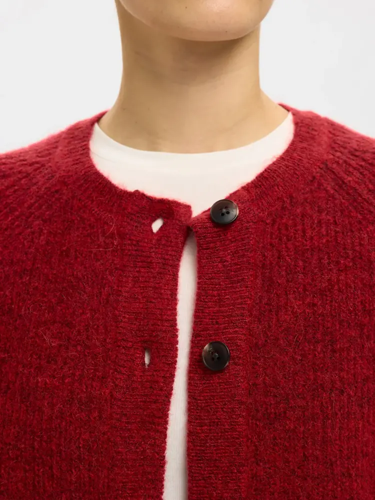 Selected Femme Lulu LS Knit Short Cardigan NOOS Equestrian Red Melange