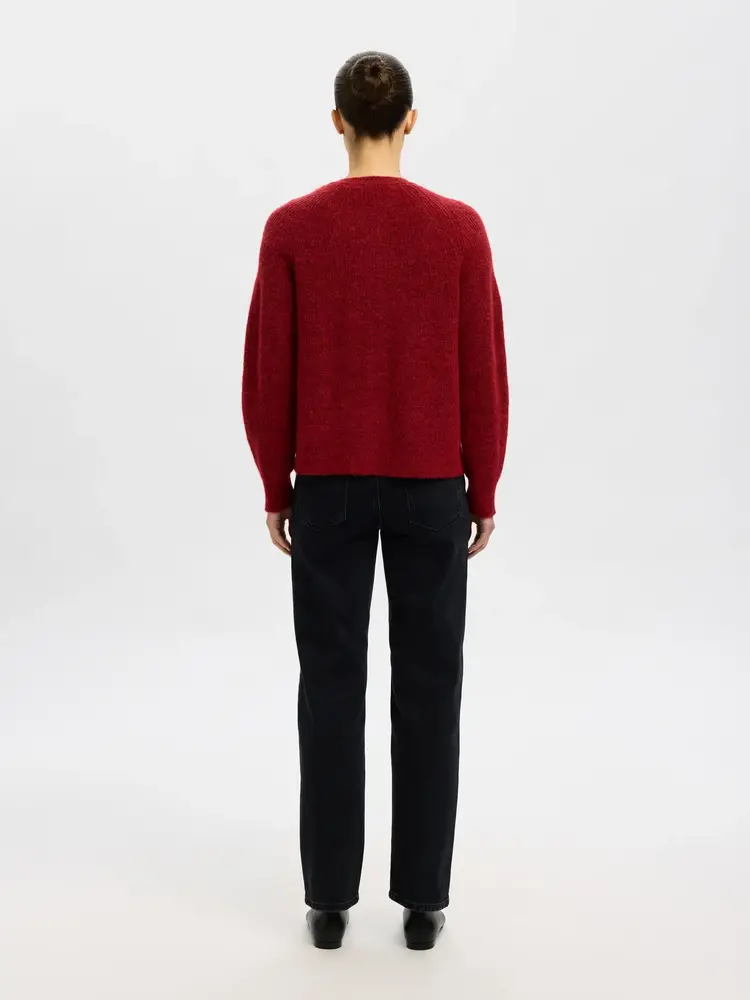 Selected Femme Lulu LS Knit Short Cardigan NOOS Equestrian Red Melange