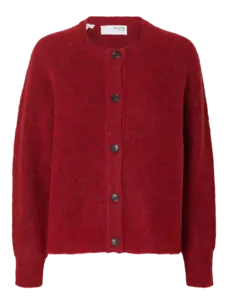Selected Femme Lulu LS Knit Short Cardigan NOOS Equestrian Red Melange