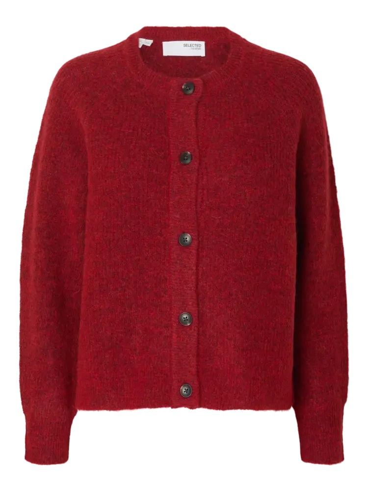 Selected Femme Lulu LS Knit Short Cardigan NOOS Equestrian Red Melange