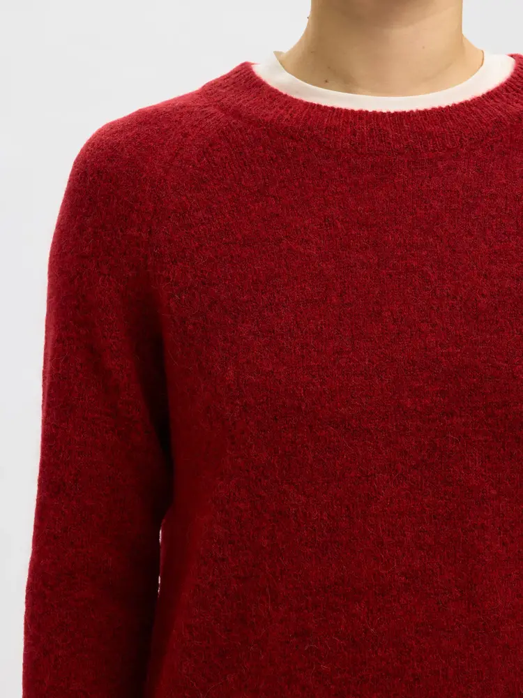 Selected Femme Lulu LS Knit O-Neck NOOS Equestrian Red Melange