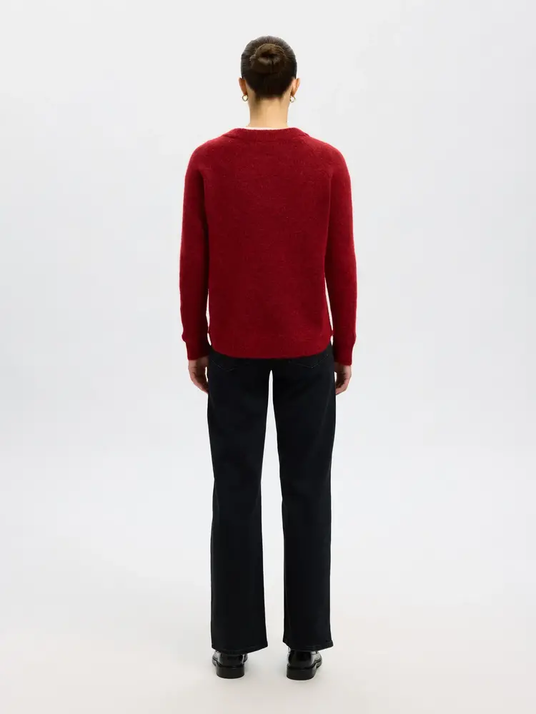 Selected Femme Lulu LS Knit O-Neck NOOS Equestrian Red Melange