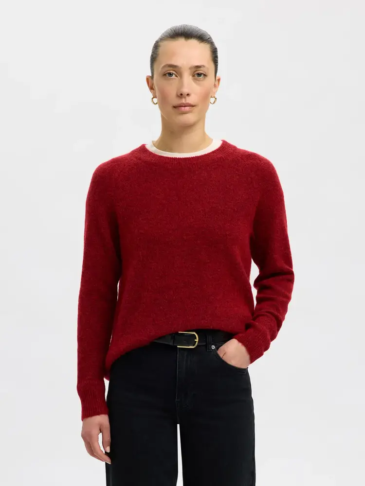 Selected Femme Lulu LS Knit O-Neck NOOS Equestrian Red Melange
