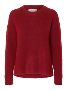 Selected Femme Lulu LS Knit O-Neck NOOS Equestrian Red Melange