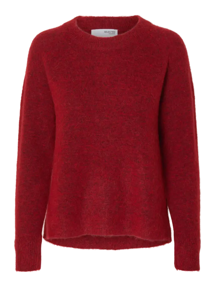 Selected Femme Lulu LS Knit O-Neck NOOS Equestrian Red Melange