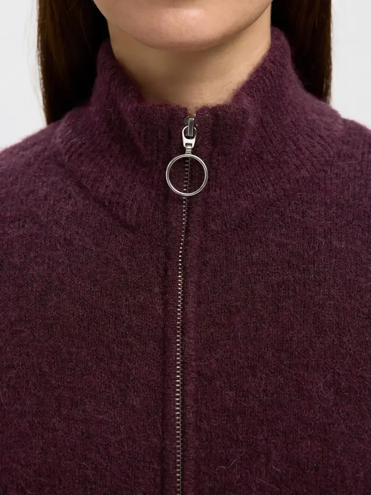 Selected Femme Sia Ras LS Knit Zipper Cardigan Noos Fig Melange