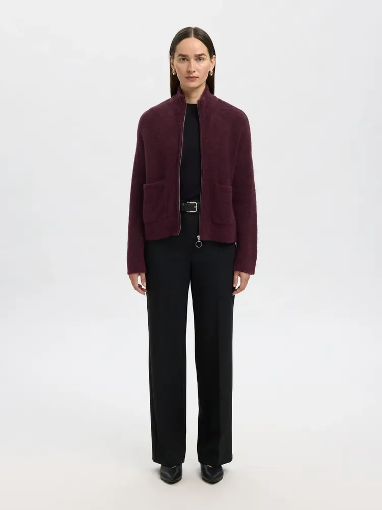 Selected Femme Sia Ras LS Knit Zipper Cardigan Noos Fig Melange