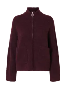 Selected Femme Sia Ras LS Knit Zipper Cardigan Noos Fig Melange