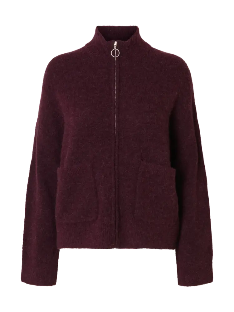 Selected Femme Sia Ras LS Knit Zipper Cardigan Noos Fig Melange