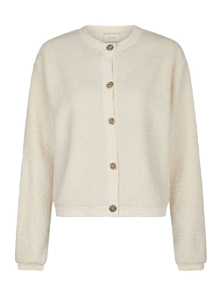 Neo Noir Limo Fluffy Knit Cardigan Creme