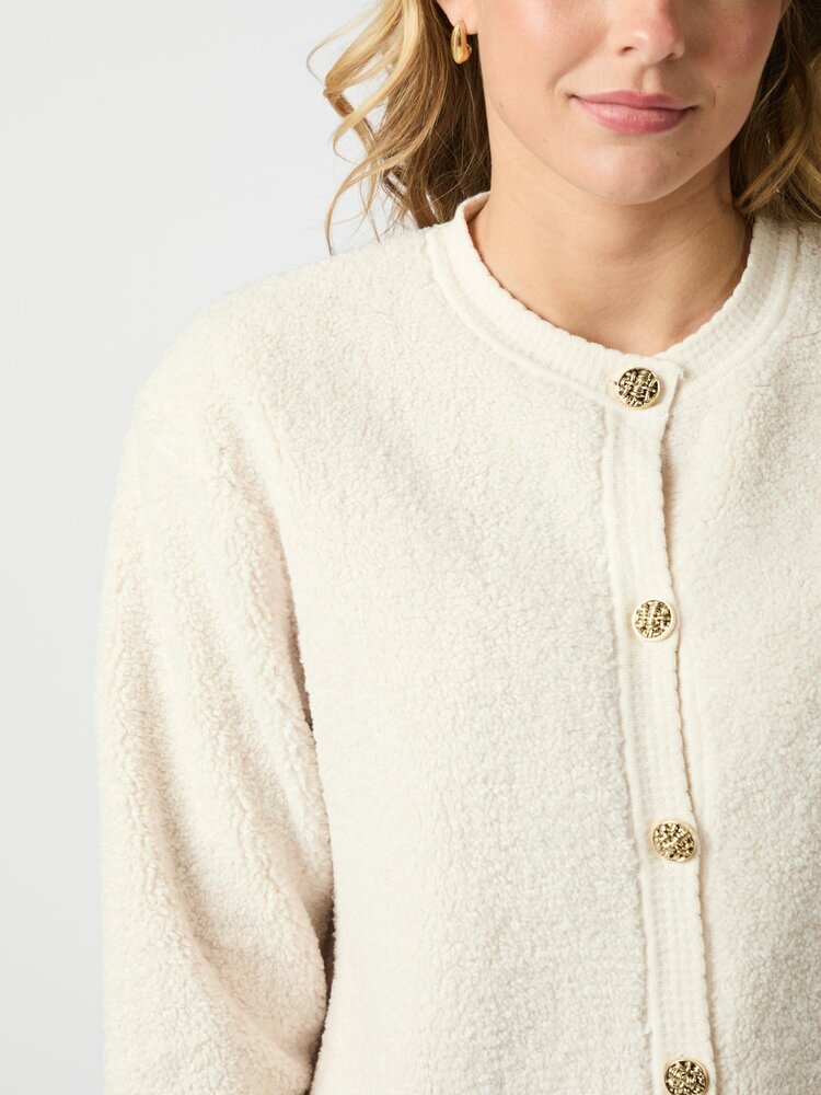 Neo Noir Limo Fluffy Knit Cardigan Creme