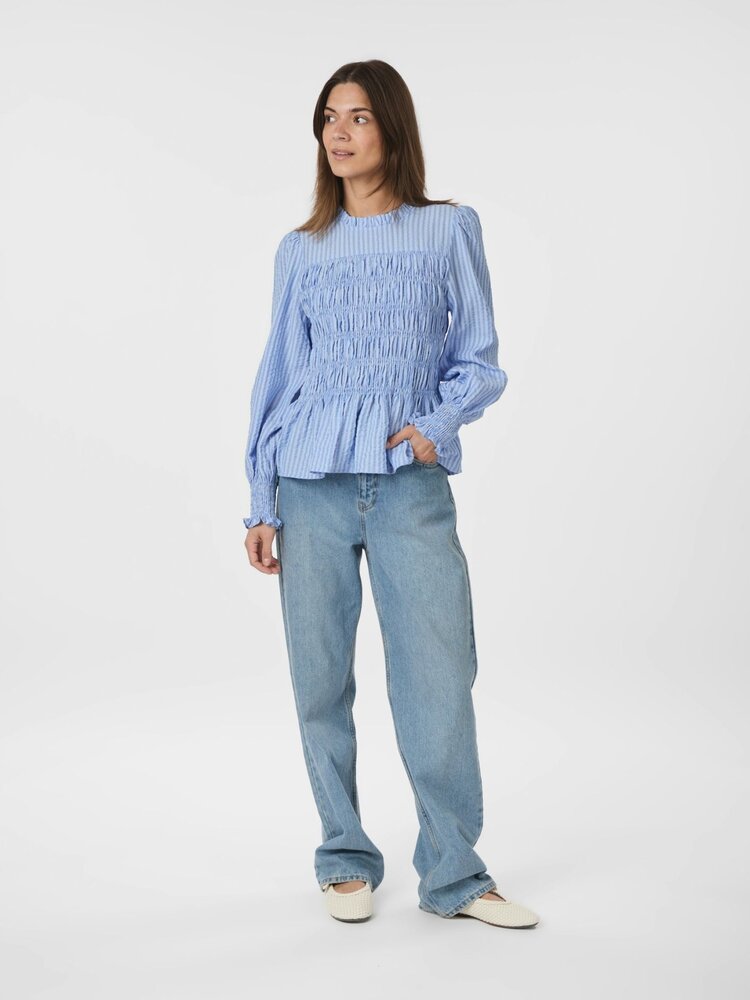 Neo Noir Possa Twist Stripe Blouse Light Blue