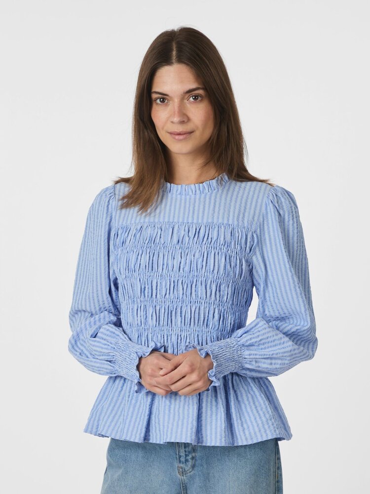 Neo Noir Possa Twist Stripe Blouse Light Blue
