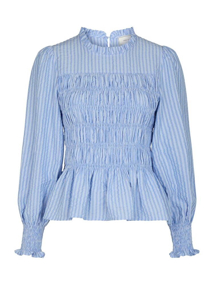 Neo Noir Possa Twist Stripe Blouse Light Blue